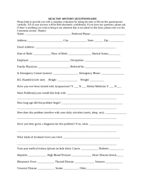 Health History Questionnaire