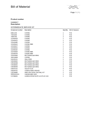 Intermediate Service Kit Bill of Material