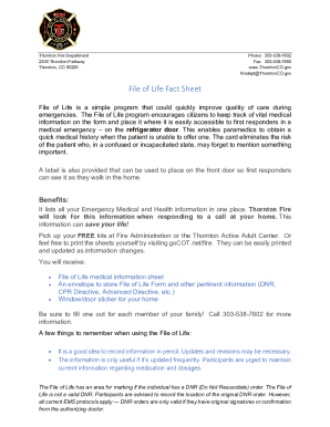 File of Life Medical Information Form