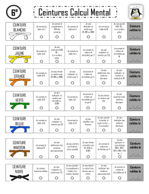 Mental Math Belt Tracking Form