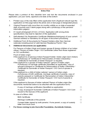 Entry Visa Checklist Form