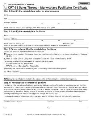 CRT-63 Sales Through Marketplace Facilitator Certificate. CRT-63 Sales Through Marketplace Facilitator Certificate