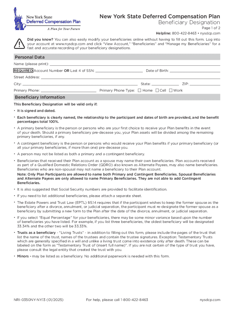 New York State Deferred Compensation Plan Beneficiary Designation ...