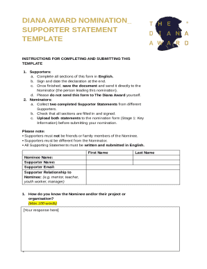 Diana Award Nomination: Supporter Statement Template ...
