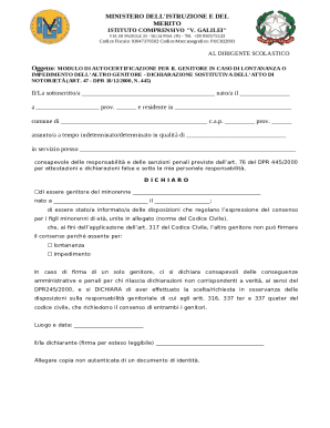 Autocertificazione per firma unico genitoretutorerev25