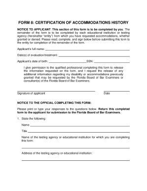 Form 8 - Florida Board of Bar Examiners