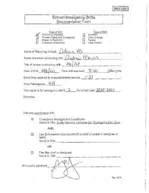 School Emergency Drills Documentation Form