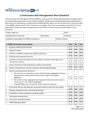 Construction Site Management Plan Checklist