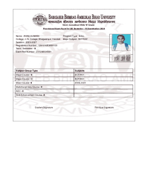 Provisional Exam Form for UG Semester III