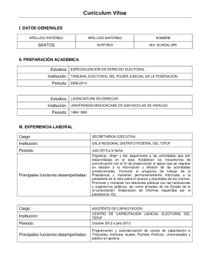 CURRICULUM VITAE Nombre (s): Guadalupe Apellido ...