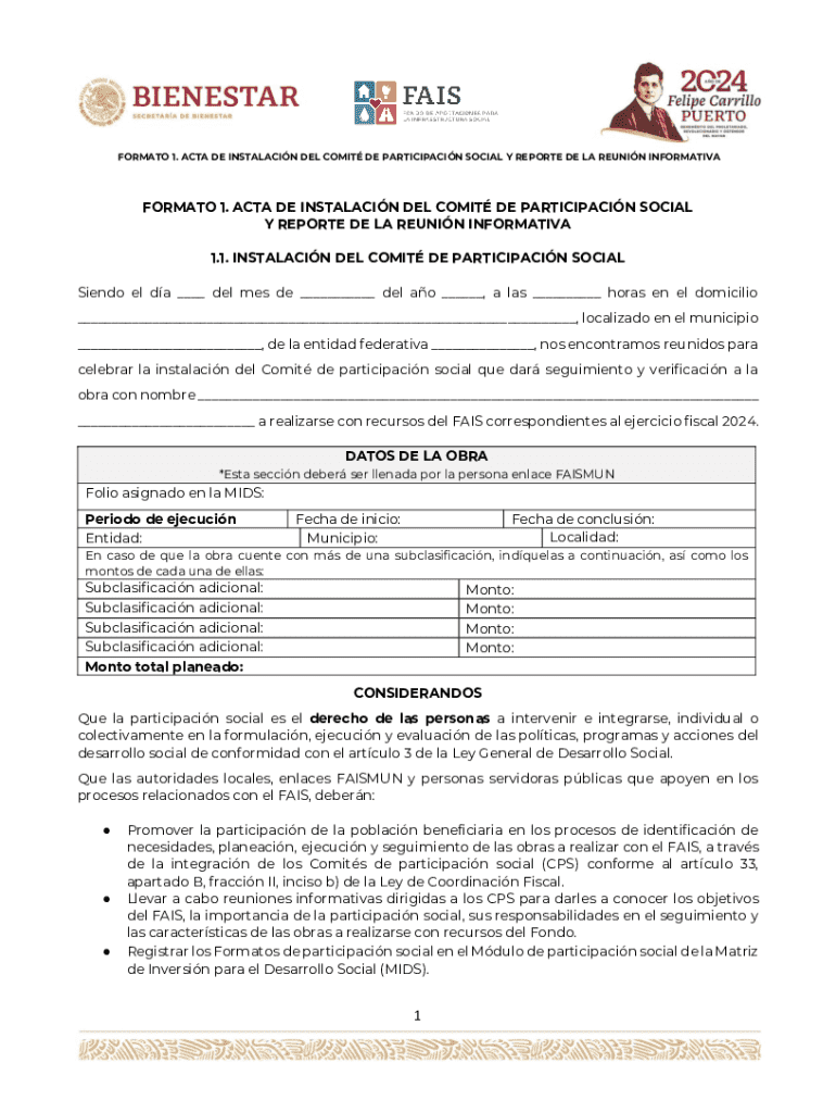 Rellenable en línea fps 1. acta de instalacin del comit de participacin ...