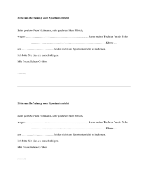 Bitte um kurzfristige Befreiung vom Sportunterricht