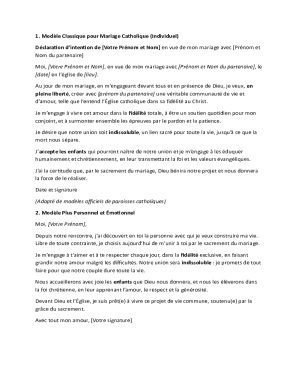 dclaration d'intention pour le mariage de deux catholiques