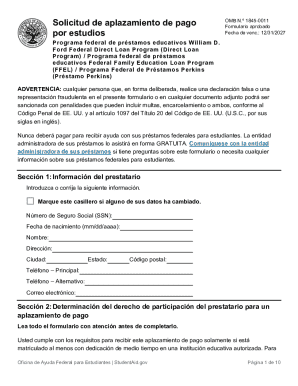 Solicitud de aplazamiento de pago por estudios. para los prestatarios que estn inscritos, al menos, con dedicacin de medio tiempo en una institucin educativa autorizada