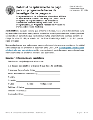 Solicitud de aplazamiento de pago para un programa de becas de investigacin de posgrado. para los prestatarios que estn en un programa de becas de investigacin de posgrado autorizado
