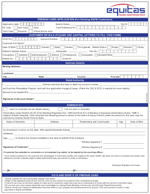 Reloadable Application Form - Equitas bank