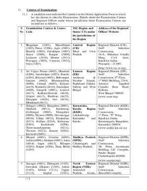 SSC Examination Centre Selection Form
