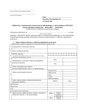 Polish Kindergarten Declaration Form