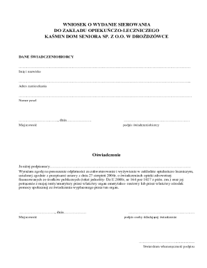 Application for Admission to a Nursing and Care Facility