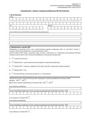 CRS Tax Residency Status Declaration Form