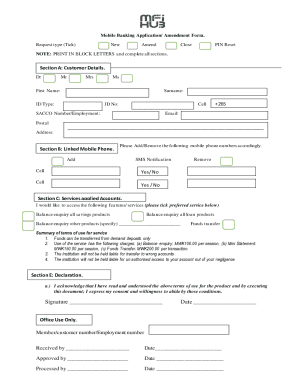 Mobile Banking Application Amendment Form