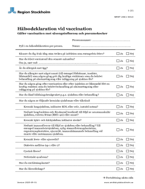 Swedish Vaccination Health Declaration Form