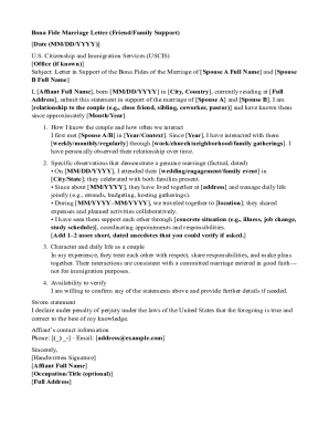 Form I-130 affidavit to prove bona fide marriage