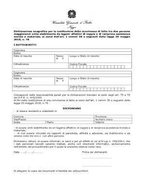 Dichiarazione anagrafica per la costituzione della convivenza ...