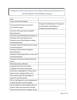 Template for discussion report and analysis of the board of ...