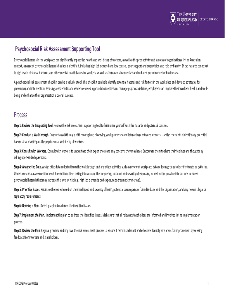 Psychosocial Risk Form The Psychosocial Risks and Impacts in the Workplace ... - PMC - Blank ...