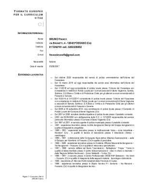 . Modello di Curriculum Vitae formato europeo