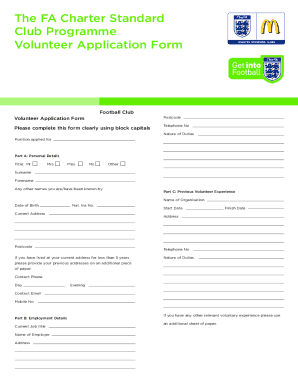 The FA Charter Standard - CLUB APPLICATION FORM