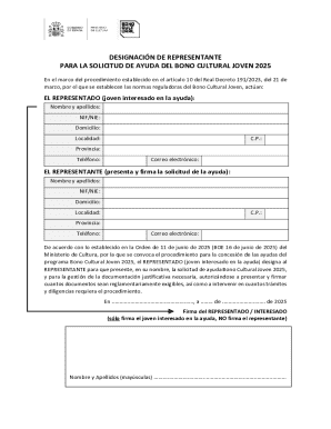Formulario de representante para el bono cultural joven. formulario de representante para el bono cultural joven para imprimir, rellenar y firmar