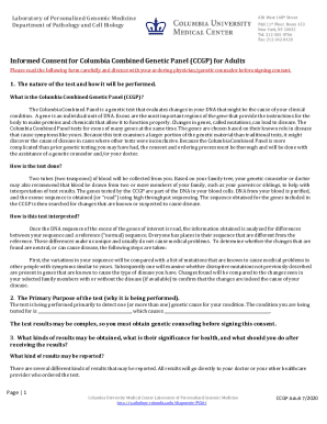 Informed Consent for Columbia Combined Genetic Panel (CCGP) for Adults
