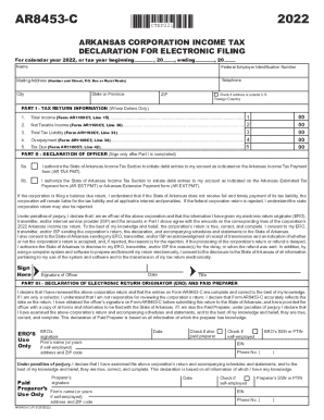 Arkansas Corporation Income Tax Declaration