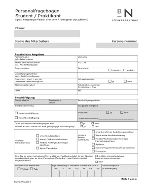 Personalfragebogen Student / Praktikant (m/w/d)