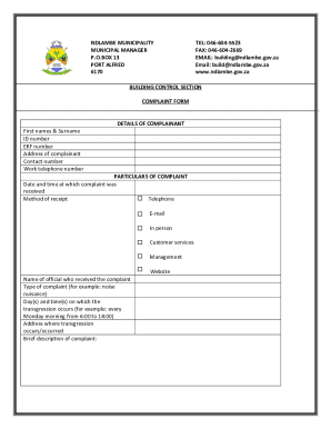 Ndlambe Municipality Complaint Form
