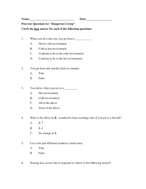 Post-test Questions for Dangerous Living