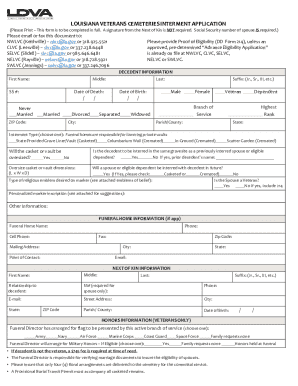 Louisiana Veterans Cemeteries Interment Application