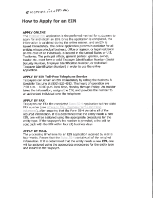 US Federal EIN Application