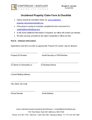 Maryland Unclaimed Property Claim Form