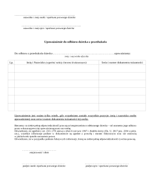 Kindergarten Pickup Authorization Form