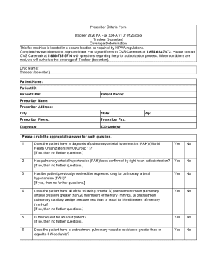 Tracleer Prescriber Criteria Form