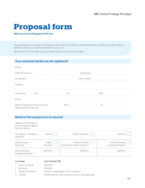 QBE Home Prestige Package Insurance Proposal Form