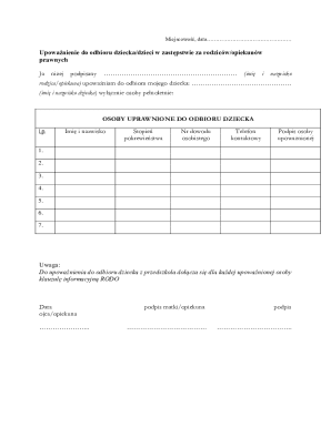 Child Pickup Authorization Form