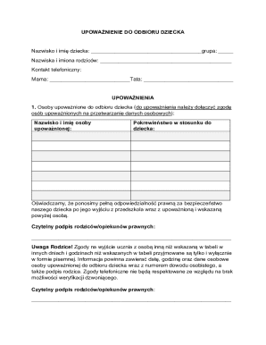 Child Pickup Authorization Form