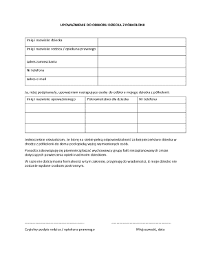 Child Pickup Authorization Form