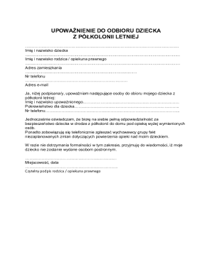Child Pickup Authorization Form