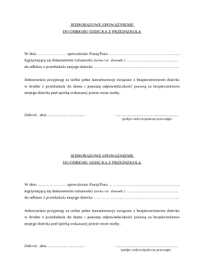 One-Time Authorization for Child Pickup from Preschool