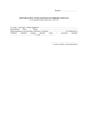 One-Time Authorization to Pick Up Child